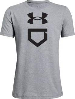 Under Armour Boys' Baseball Plate T-Shirt -Baseball Sale Shop 1371213 035 SteelLightHeatherBlack FRT
