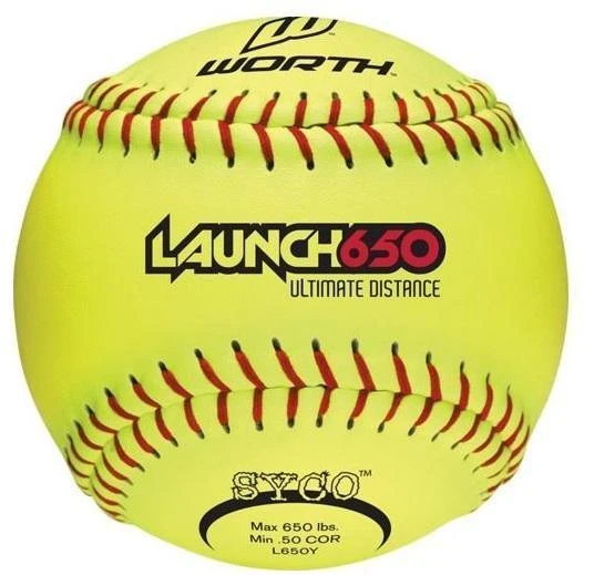 Worth 12" Launch 650 Ultimate Distance Slowpitch Softballs (Dozen): L650Y 1 Worth 12" Launch 650 Ultimate Distance Slowpitch Softballs (Dozen): L650Y