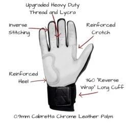 Bruce Bolt PREMIUM PRO Chrome Series Long Cuff Batting Gloves: Black -Baseball Sale Shop LC CHRB PALM CALLOUTS