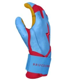 Bruce Bolt PREMIUM PRO BADER Series Long Cuff Batting Gloves: Baby Blue -Baseball Sale Shop LC HBB SIDE