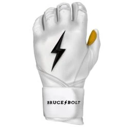 Bruce Bolt PREMIUM PRO Long Cuff Batting Gloves: White -Baseball Sale Shop LC WHTG LEFT