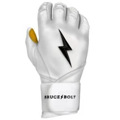 Bruce Bolt PREMIUM PRO Long Cuff Batting Gloves: White -Baseball Sale Shop LC WHTG RIGHT