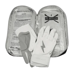 Bruce Bolt PREMIUM PRO Chrome Series Short Cuff Batting Gloves: White 12 Bruce Bolt PREMIUM PRO Chrome Series Short Cuff Batting Gloves: White -Baseball Sale Shop SC CHRW BAG2