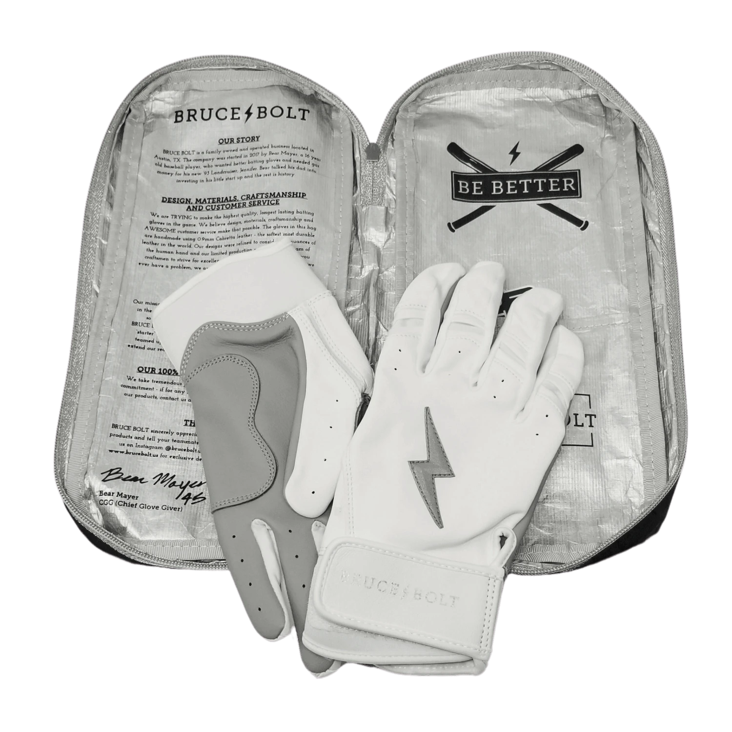 Bruce Bolt PREMIUM PRO Chrome Series Short Cuff Batting Gloves: White 4 Bruce Bolt PREMIUM PRO Chrome Series Short Cuff Batting Gloves: White - Image 4