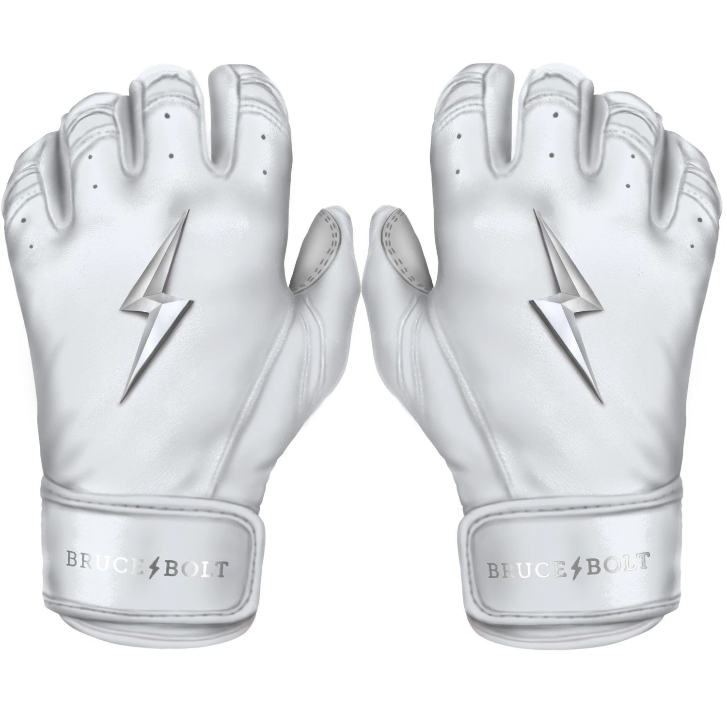 Bruce Bolt PREMIUM PRO Chrome Series Short Cuff Batting Gloves: White 1 Bruce Bolt PREMIUM PRO Chrome Series Short Cuff Batting Gloves: White