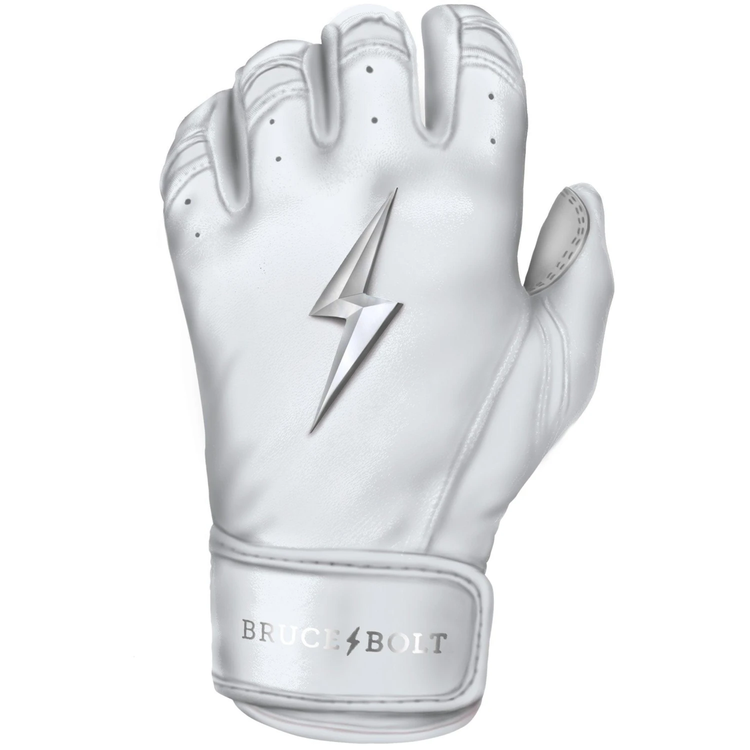 Bruce Bolt PREMIUM PRO Chrome Series Short Cuff Batting Gloves: White 5 Bruce Bolt PREMIUM PRO Chrome Series Short Cuff Batting Gloves: White - Image 5