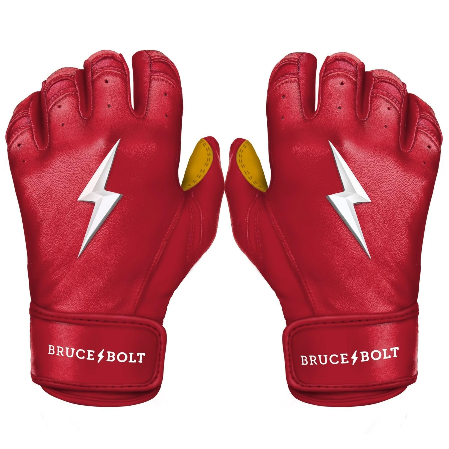Bruce Bolt PREMIUM PRO Short Cuff Batting Gloves: Red 1 Bruce Bolt PREMIUM PRO Short Cuff Batting Gloves: Red