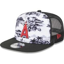 Men's Los Angeles Angels New Era White/Black Vacay 2.0 A-Frame Trucker 9FIFTY Snapback Hat