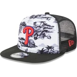 Men's Philadelphia Phillies New Era White/Black Vacay 2.0 A-Frame Trucker 9FIFTY Snapback Hat