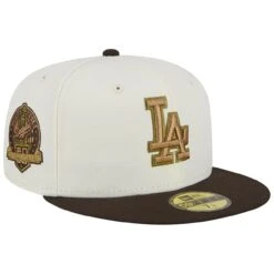 Men's Los Angeles Dodgers New Era White/Brown 50th Team Anniversary 59FIFTY Fitted Hat