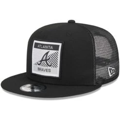 Men's Atlanta Braves New Era Black Scratch Squared Trucker 9FIFTY Snapback Hat