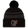 Men's Baltimore Orioles New Era Black Dispatch Cuffed Knit Hat With Pom