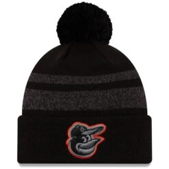 Men's Baltimore Orioles New Era Black Dispatch Cuffed Knit Hat With Pom