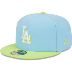 Men's Los Angeles Dodgers New Era Light Blue/Neon Green Spring Color Two-Tone 59FIFTY Fitted Hat